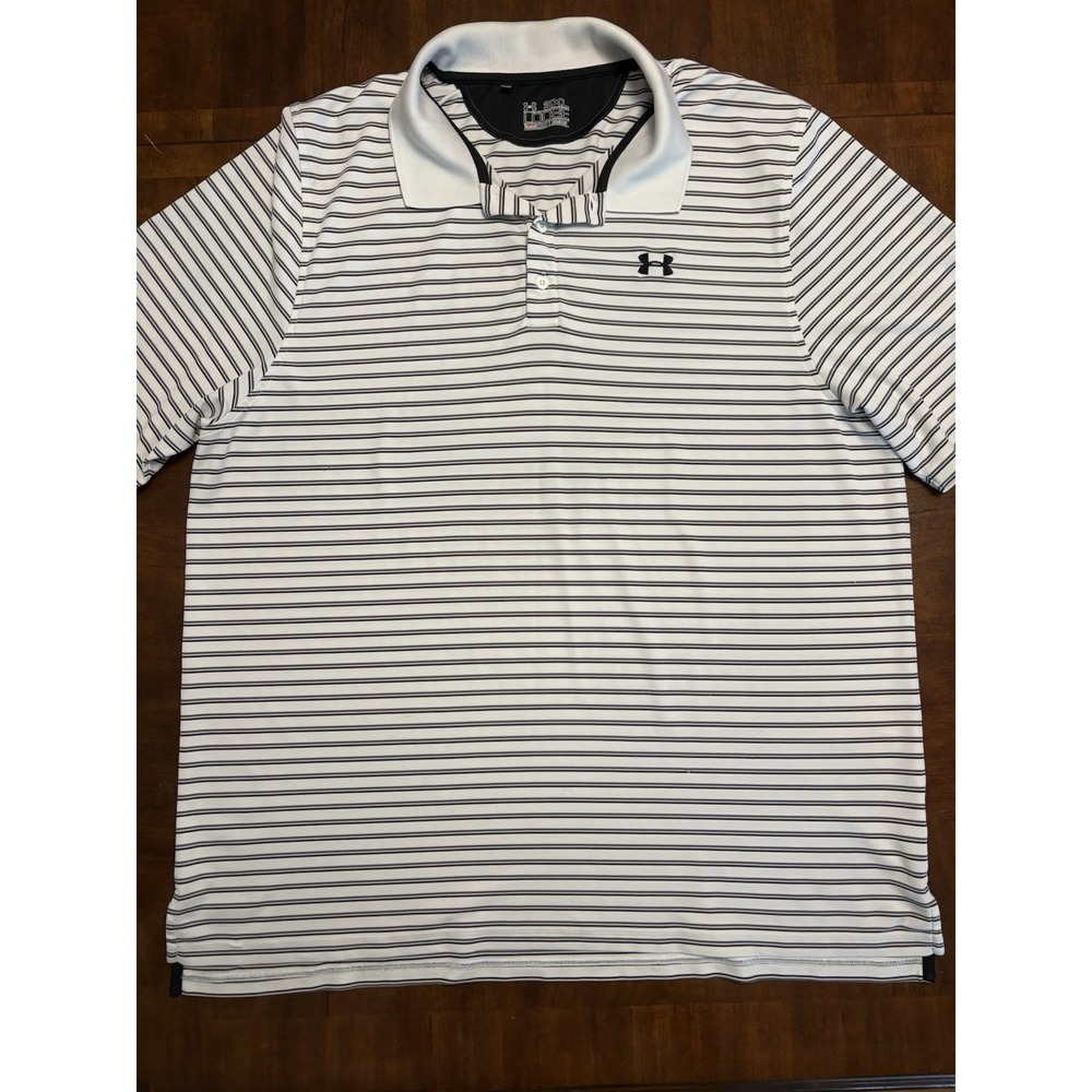 Under Armour Mens Polo Shirt Striped HeatGear Golf Athletic White Black Size 3XL